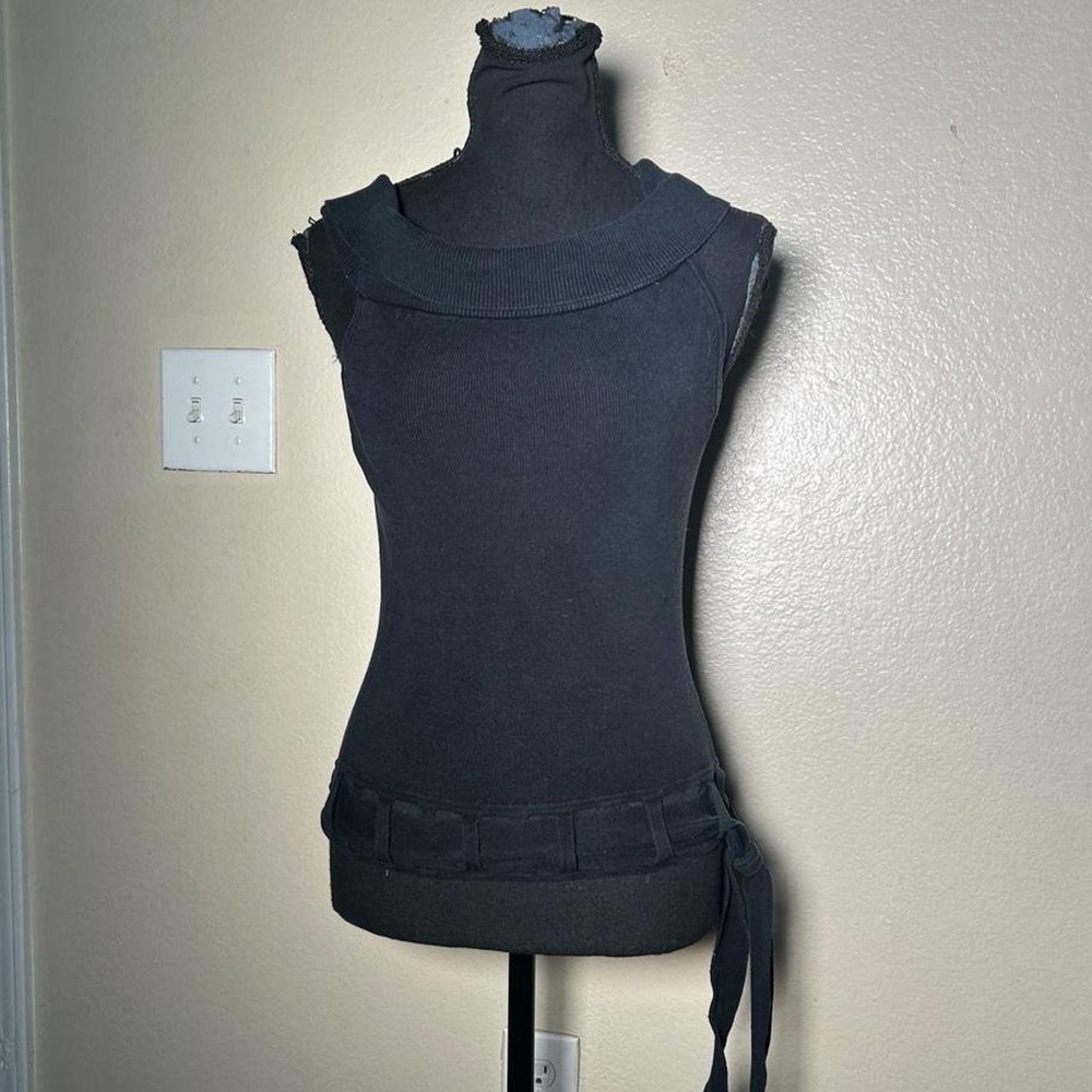Jillian Jones Vintage 2000s Ribbed Silk Knit Cowl Top Black Y2K XS S
